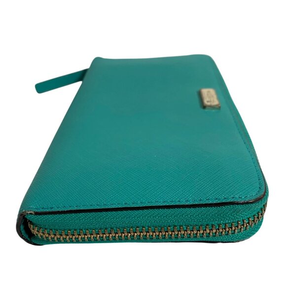 Kate Spade New York Teal Leather Zip-Around Wallet Gold Logo Hardware Womens - Picture 6 of 13